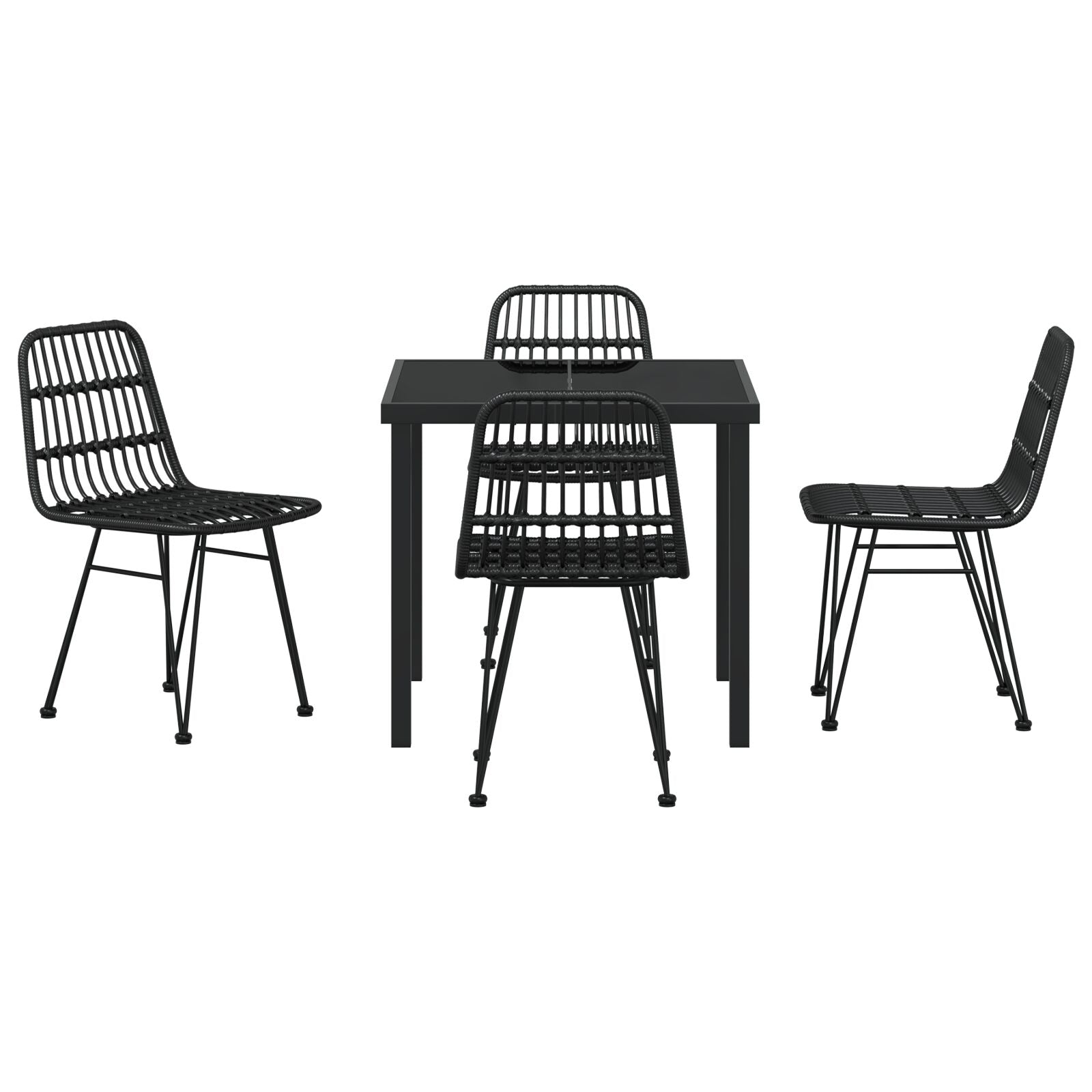 5-Delige Tuin Eettafelset Zwart Poly Rattan