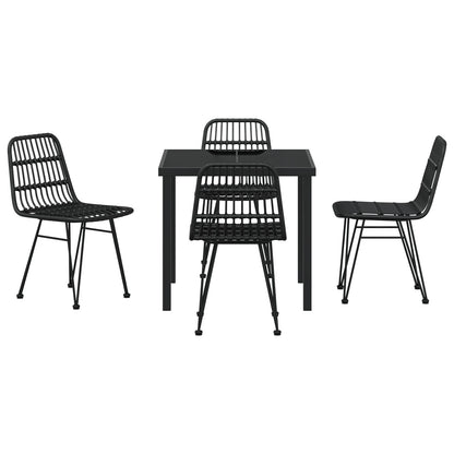 5-Delige Tuin Eettafelset Zwart Poly Rattan