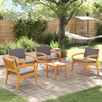 5-Delige Bistro Set Met Kussens - Massief Acaciahout Donkergrijs 4x stoelen + tafel