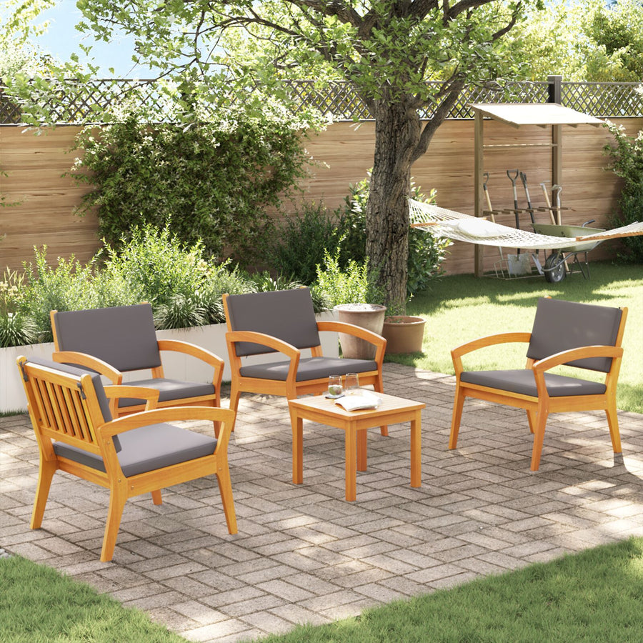 5-Delige Bistro Set Met Kussens - Massief Acaciahout Donkergrijs 4x stoelen + tafel
