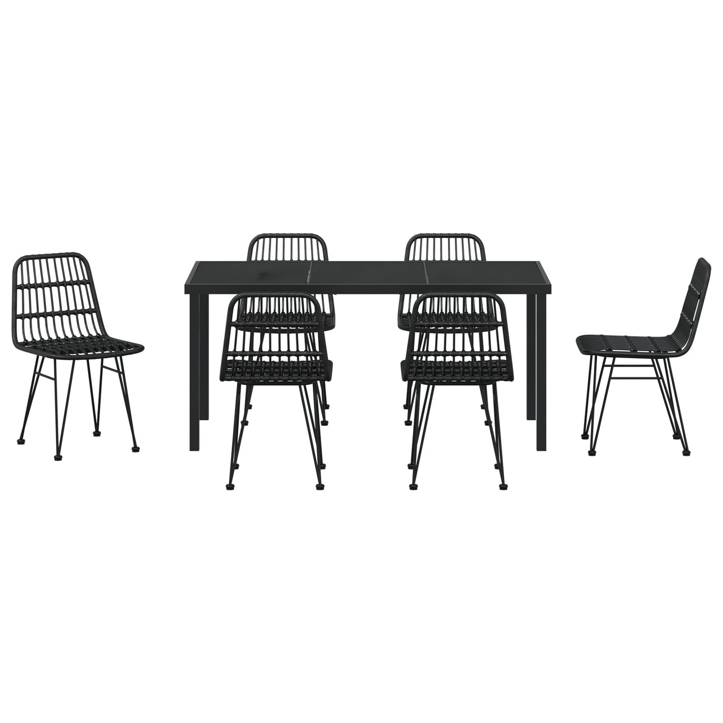 7-Delige Tuin Eetset Zwarte Poly Rattan