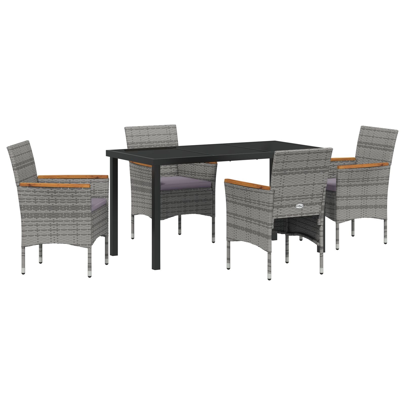 5-Delige Tuin Eetset - Grijs Poly Rattan