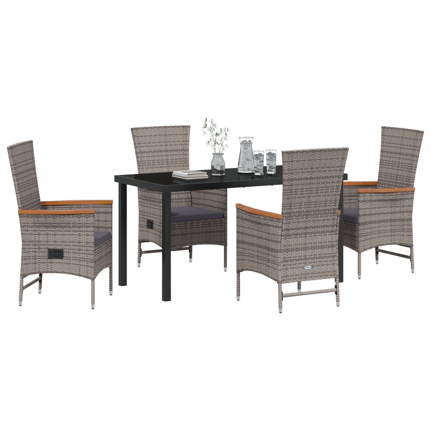 5-Delige Tuin Eetset Met Kussens Grijs Poly Rattan