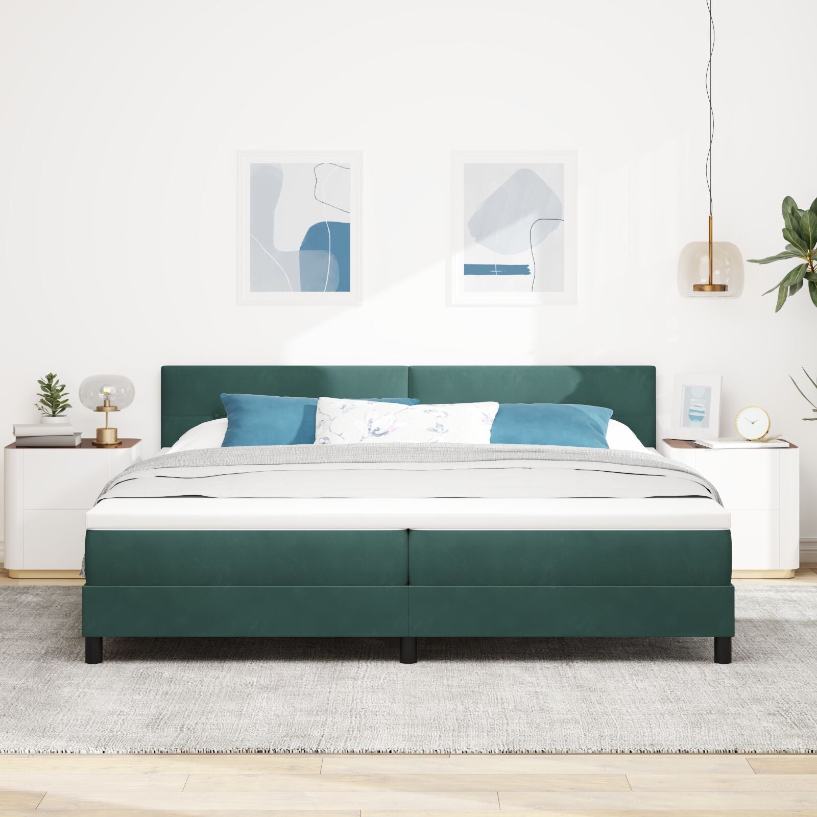 Boxspringbed Met Matras Donkergroen 200X200 Cm Velvet Blauw