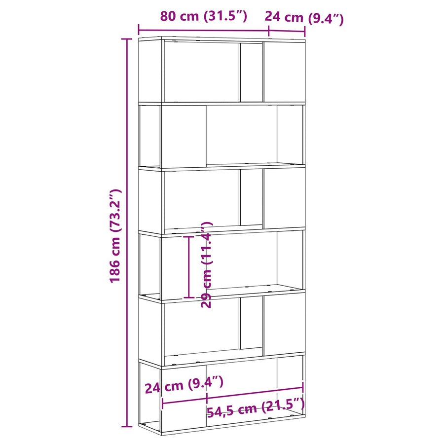 Boekenplank Ingenieurshout Zwart eiken 80 x 24 x 186 cm