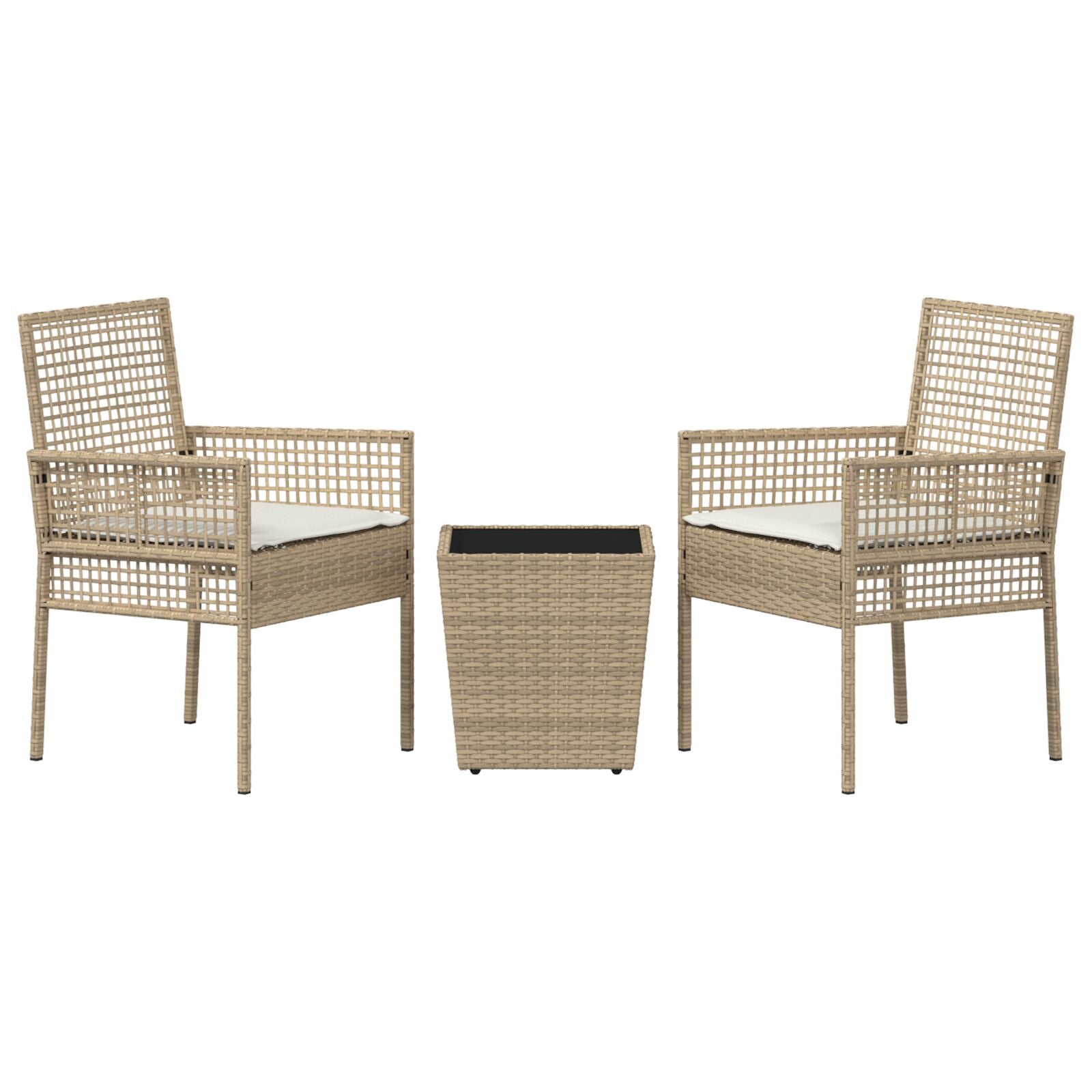 3-Delige Tuin Bistro Set Met Kussens Beige Poly Rattan