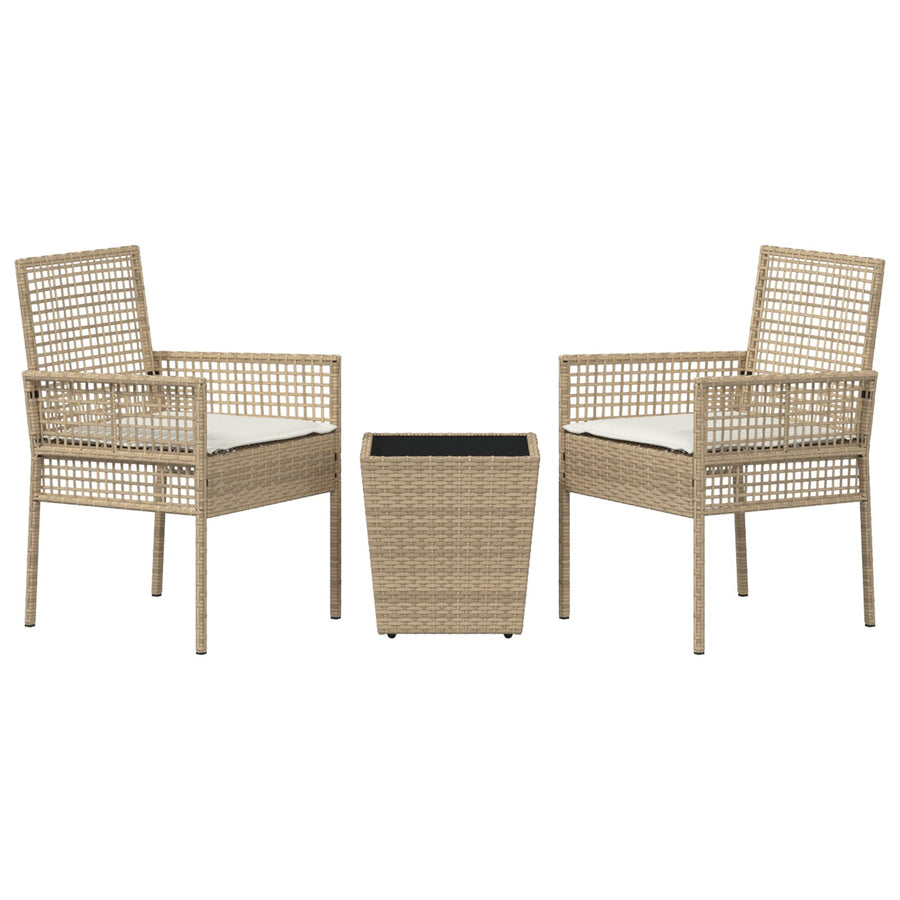 3-Delige Tuin Bistro Set Met Kussens Beige Poly Rattan