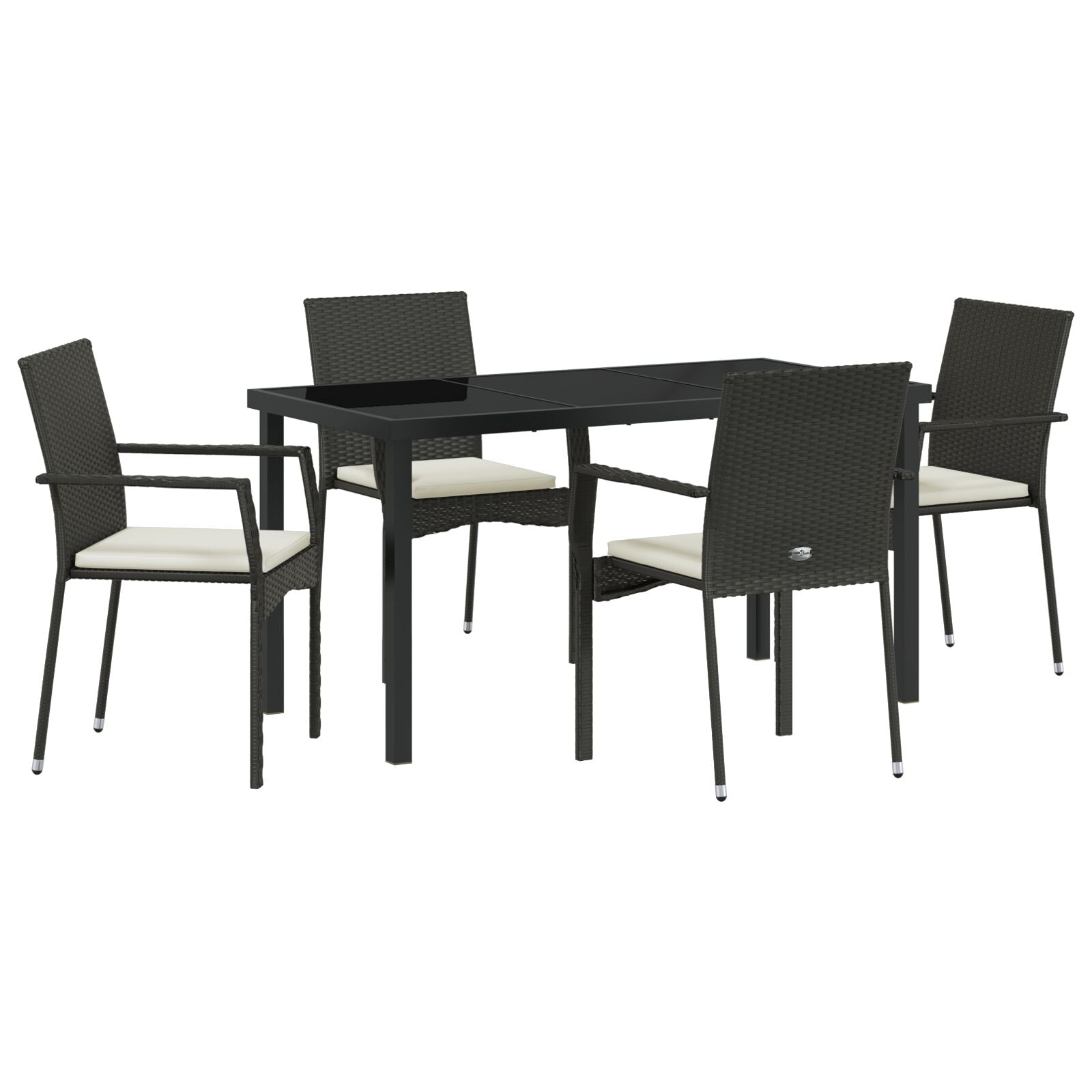 5-Delige Tuin Dining Set Met Kussens Zwart Poly Rattan