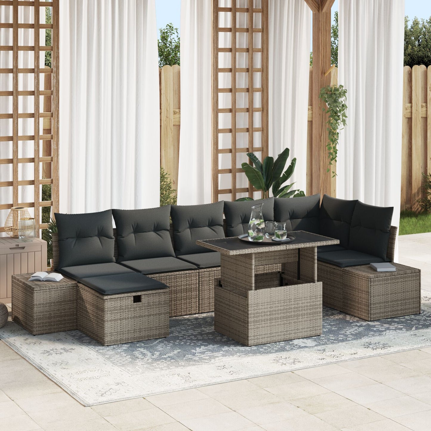 8-Delige Tuin Sofa Set Met Kussens Grijs Poly Rattan