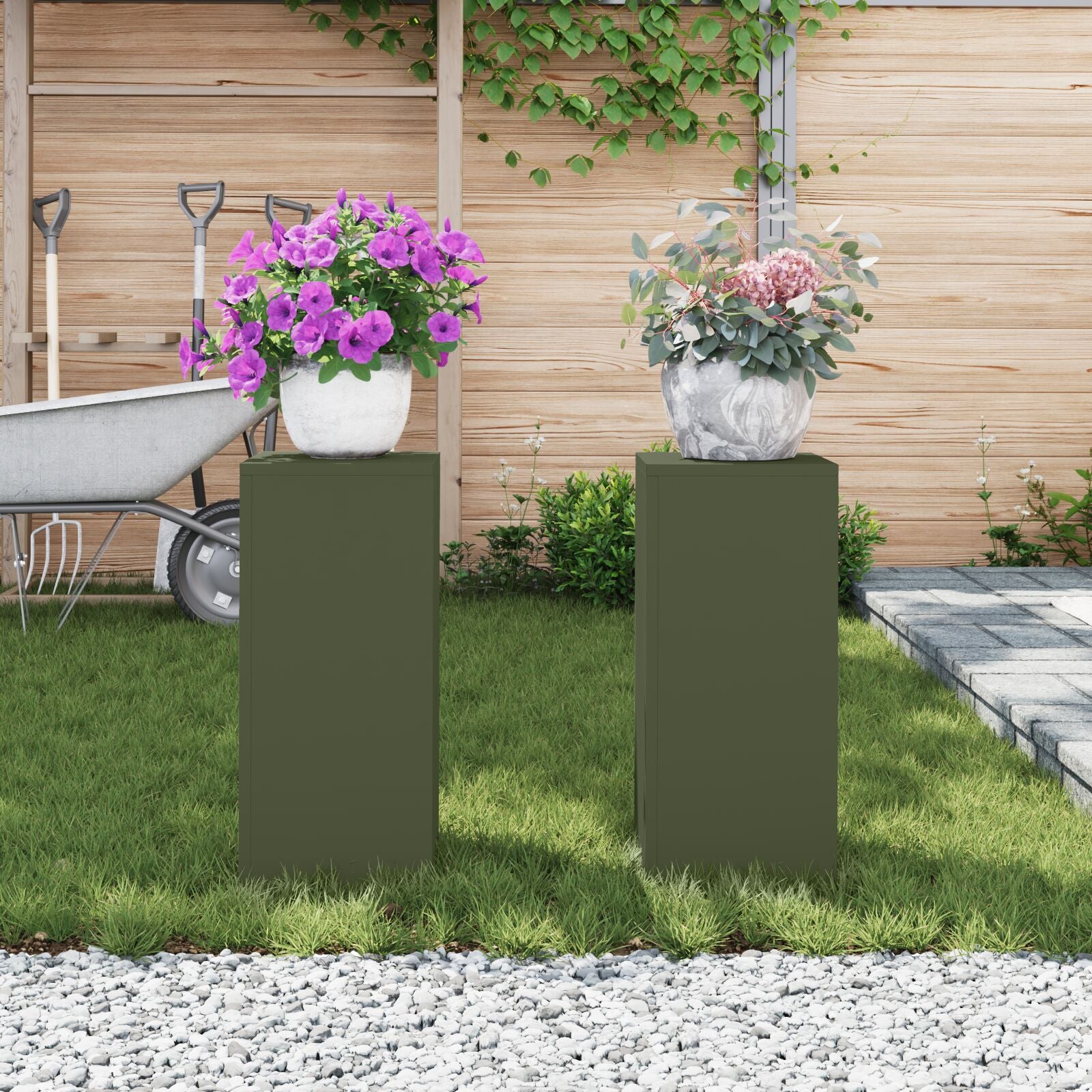 Buiten Plantenstandaarden Pillar 2 Stuks 24X24X55 Cm Staal Olijfgroen 2x (55 cm)