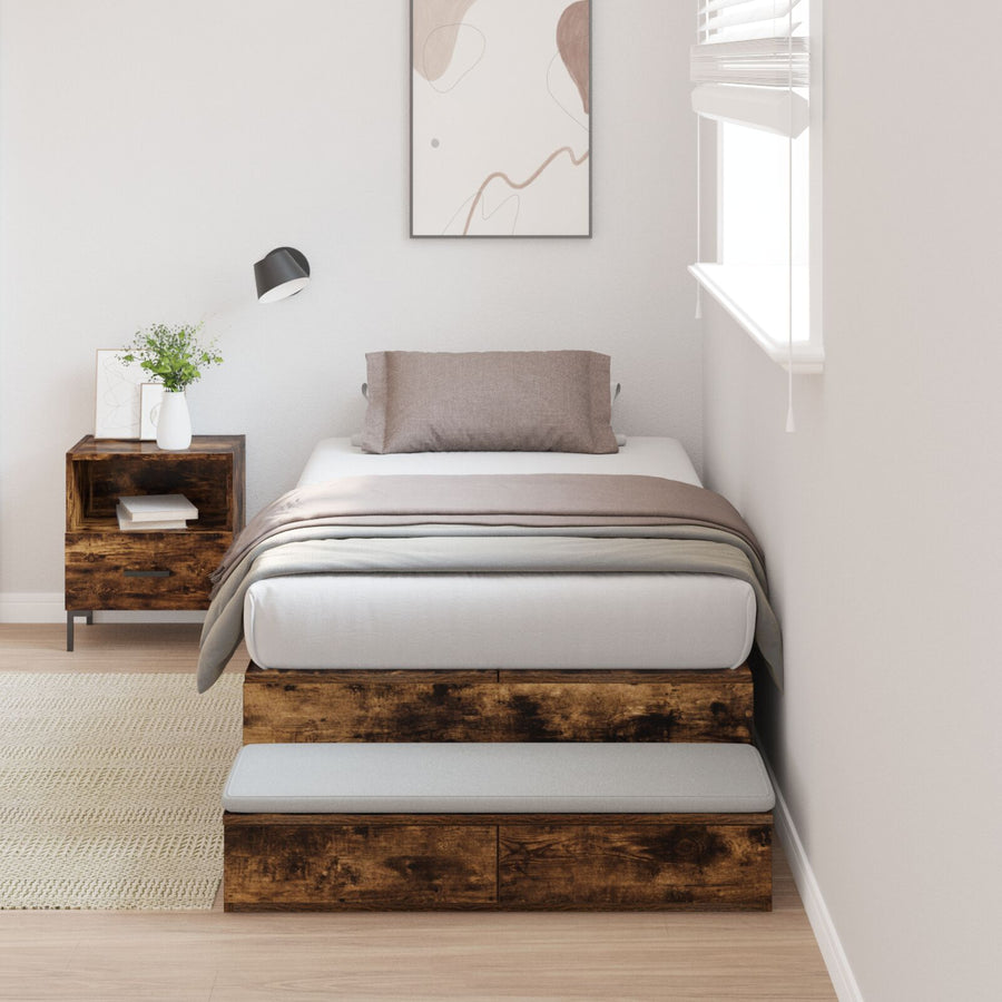 Opbergbedframe Gerookt Eiken Bewerkt Hout 236.5 X 100 X 31.5 Cm Artisanaal Eiken