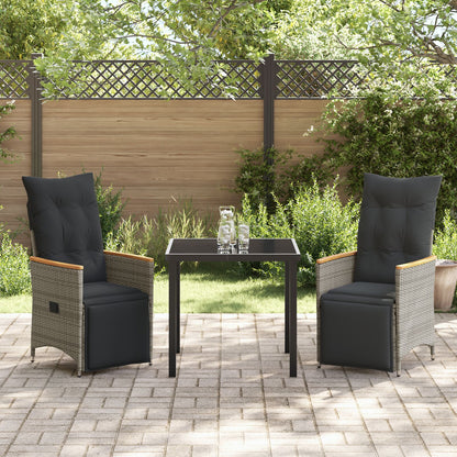 3-Delige Tuin Eetset Met Kussens Grijs Poly Rattan