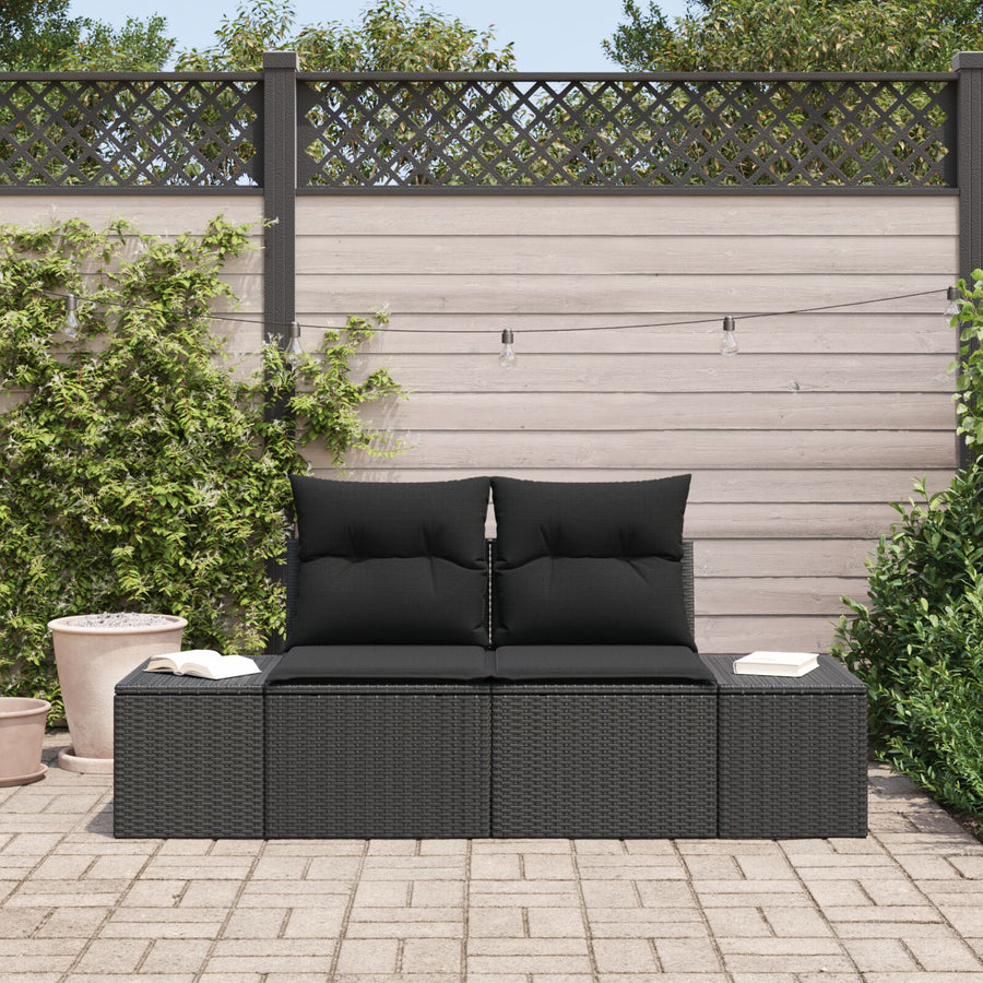 2-Zits Tuin Sofa & Kussens Poly Rattan Zwart met opslag