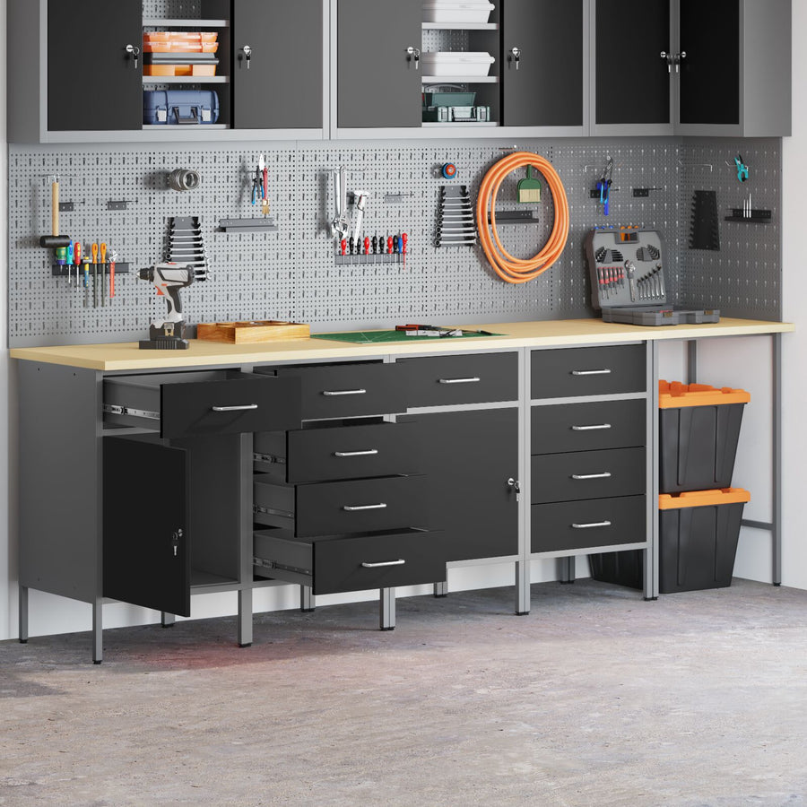 5-Delige Werkcabinet En Hoektafel Set Gelaagd Hout 4x (2x84/2x85 cm) Zwart Tafel + 4x kast