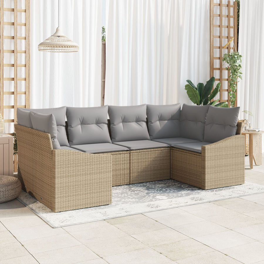 6 Delige Tuin Sofa Set Met Kussens Beige Poly Rattan