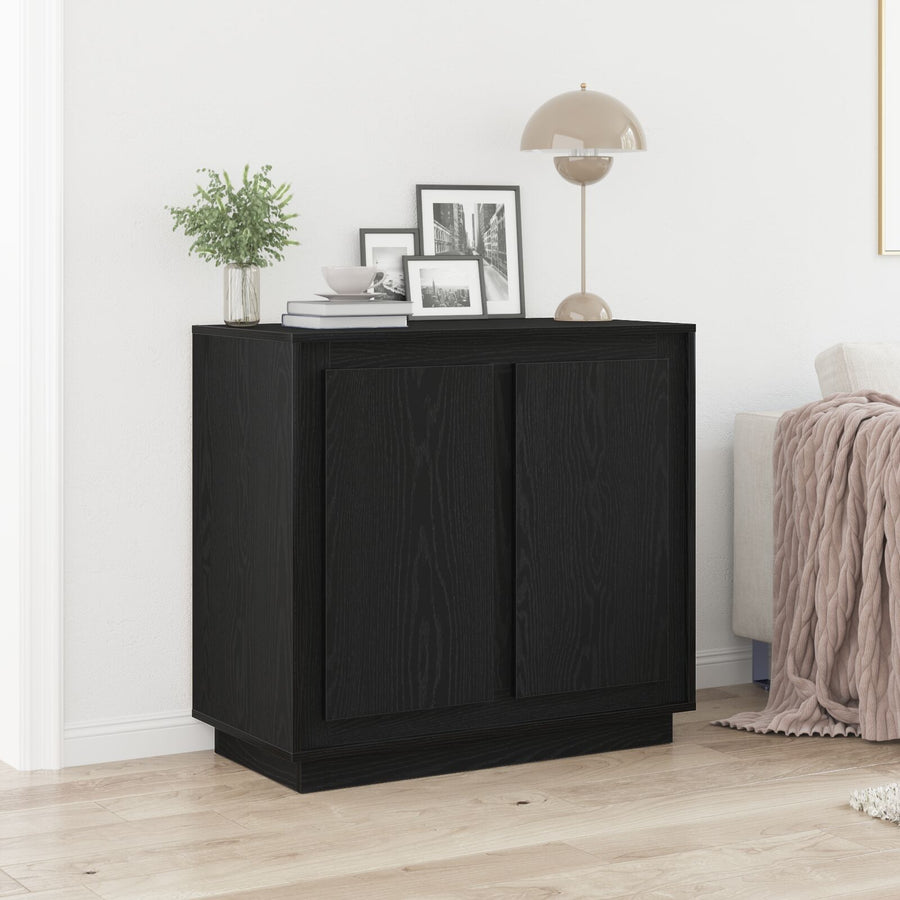 Sideboard Zwart Eiken 80X34X75 Cm Gelaagd Hout