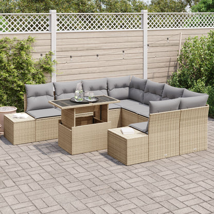 Tuin Sofa Set 9-Delig Grijs, Beige Poly Rattan Tuin Sofa Set