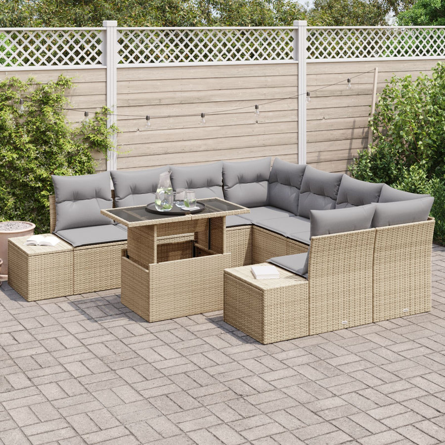 Tuin Sofa Set 9-Delig Grijs, Beige Poly Rattan Tuin Sofa Set
