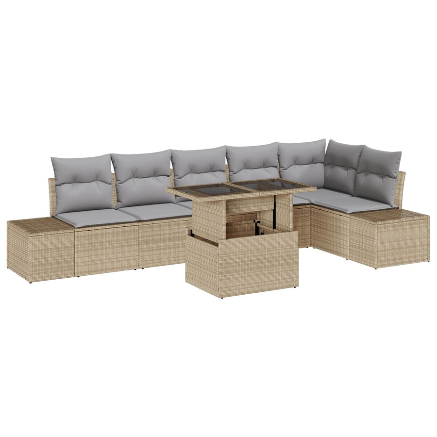 7-Delige Tuin Sofa Set Met Kussens Beige Poly Rattan