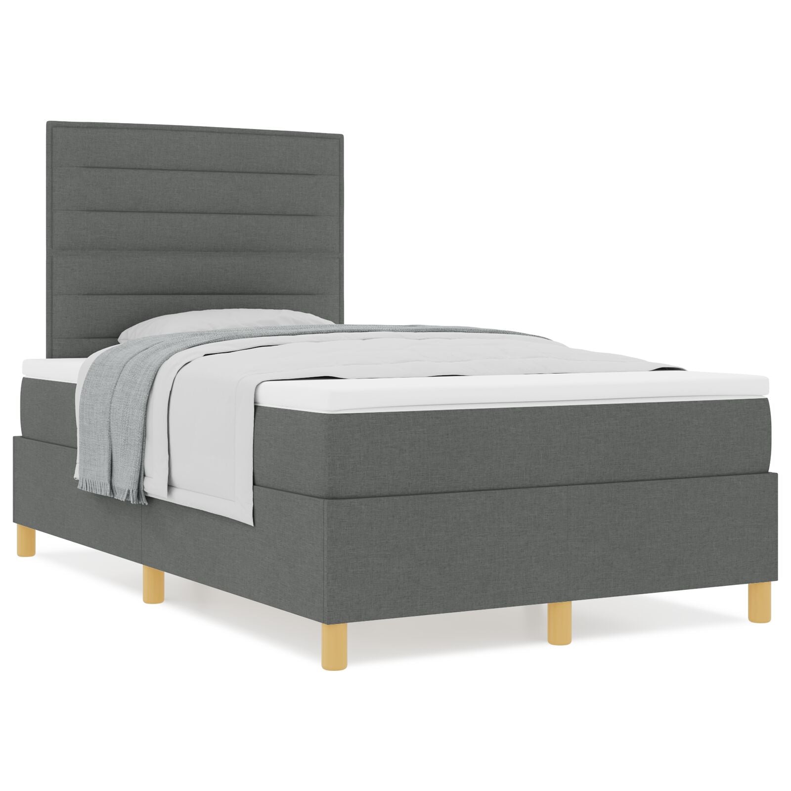 Boxspring Bed Met Matras Donkergrijs 120X200 Cm Stof Blauw