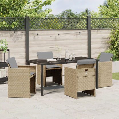 5-Delige Tuin Eetset Met Kussens Beige Poly Riet