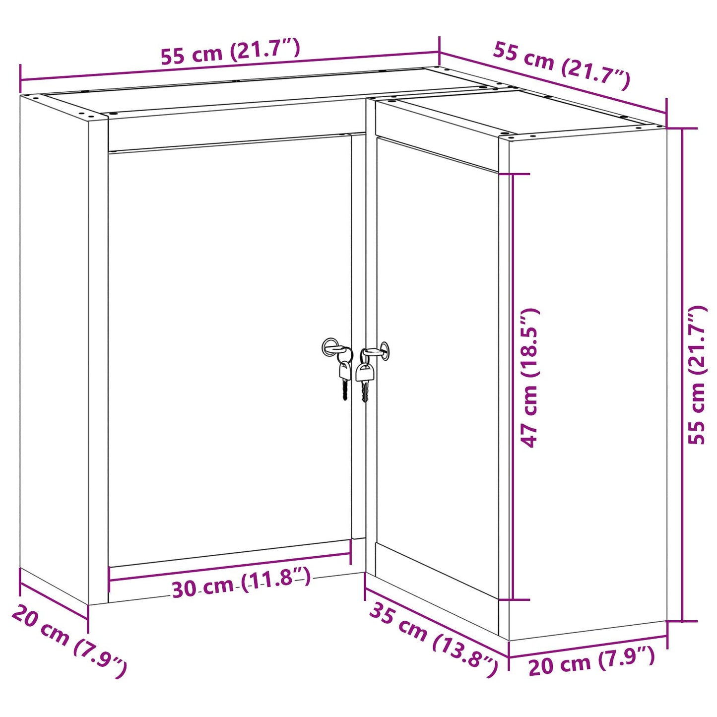 Hoek Gereedschapskast Muurbevestigd En Vergrendelbaar Staal 55 cm Rood en grijs Hoekwandkast