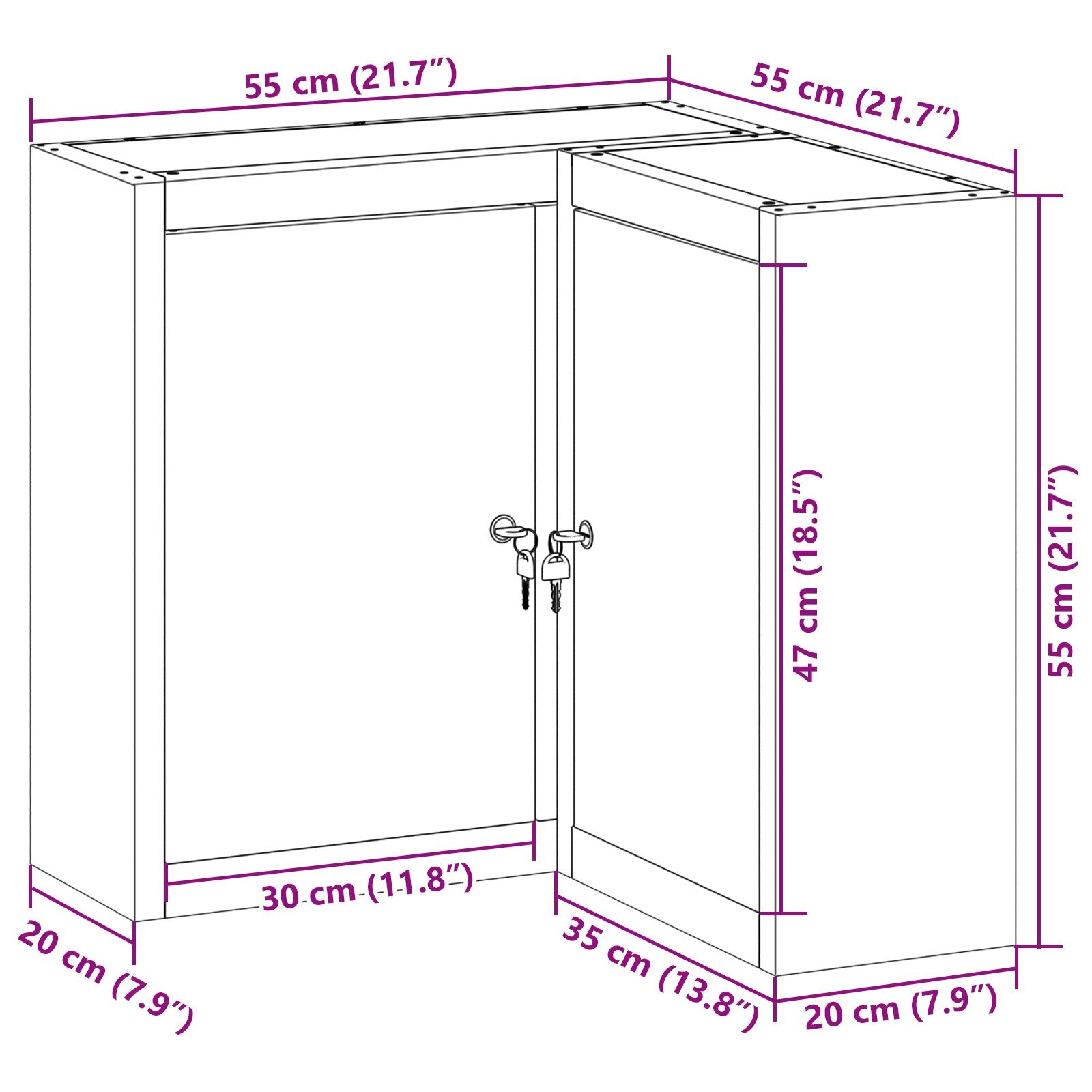 Hoek Gereedschapskast Muurbevestigd En Vergrendelbaar Staal 55 cm Rood en grijs Hoekwandkast
