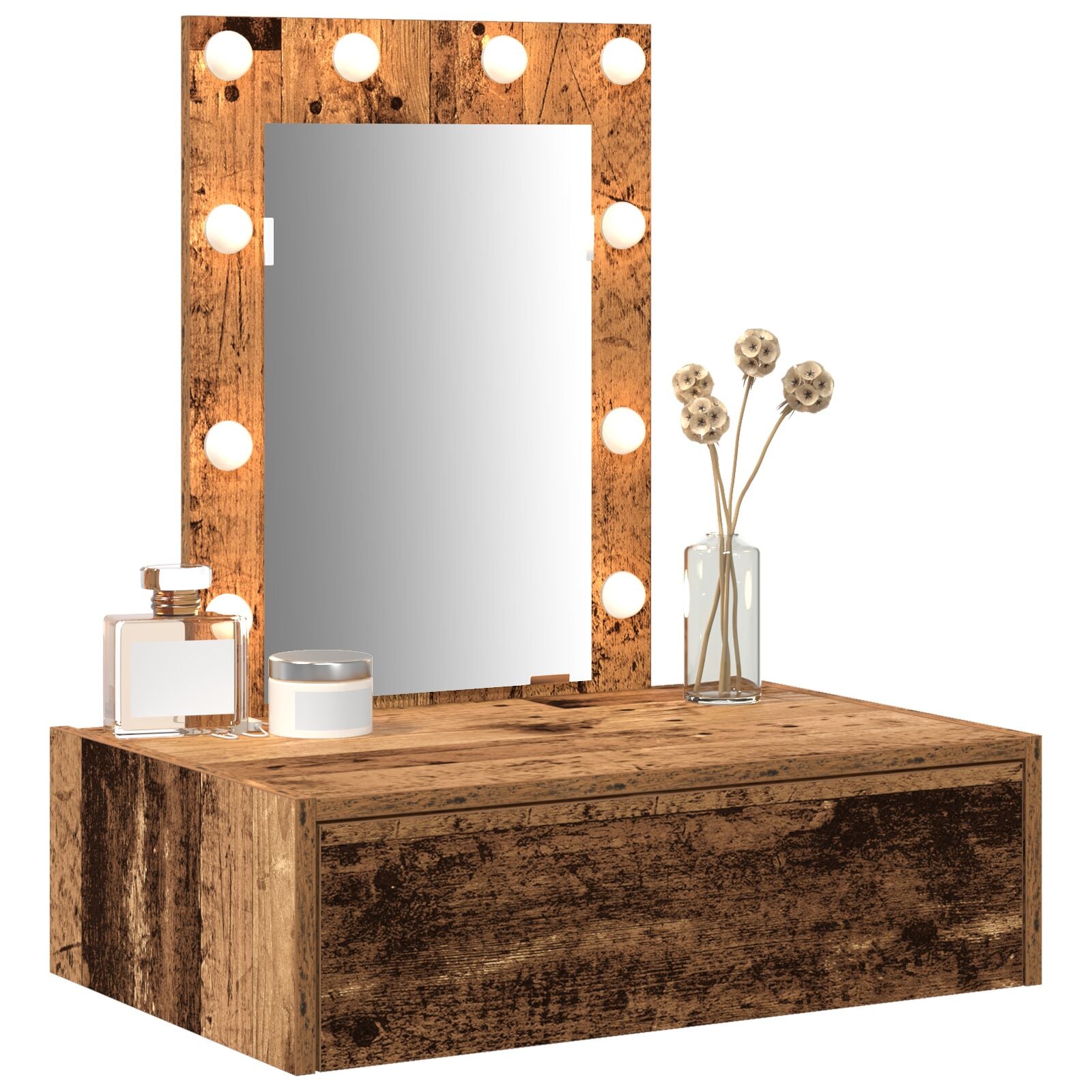 Wandkaptafel Verlichting - 60 x 40 x 70 cm Oude Hout met LED