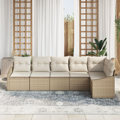 Tuin Sofa Set Set Van 6 Beige Riet, Polyester Buiten Sofa
