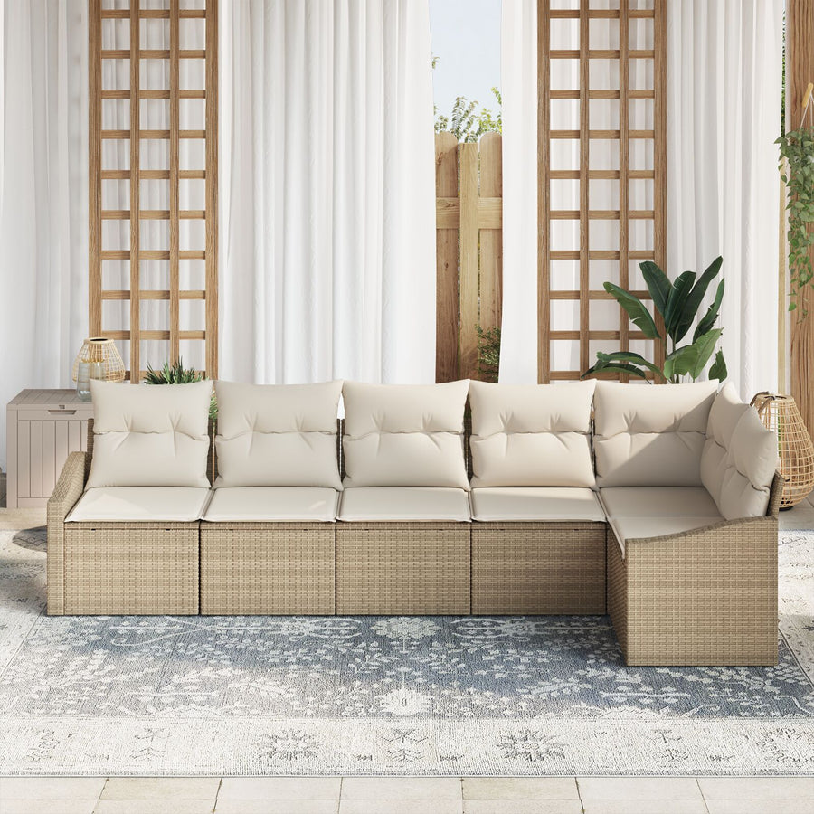 Tuin Sofa Set Set Van 6 Beige Riet, Polyester Buiten Sofa