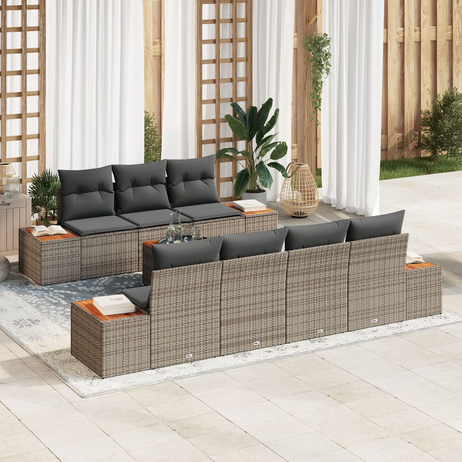 8-Delige Tuinbankset Met Kussens Grijs Poly Rattan Acacia