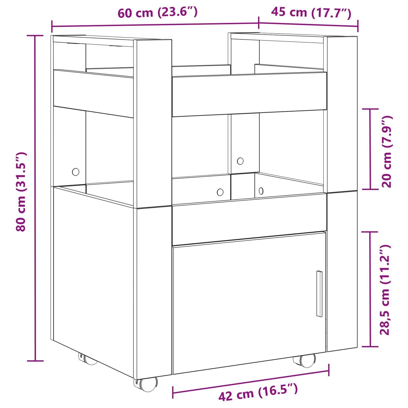 Keuken Trolley 60X45X80 Cm Bewerkt Hout Artisan eiken