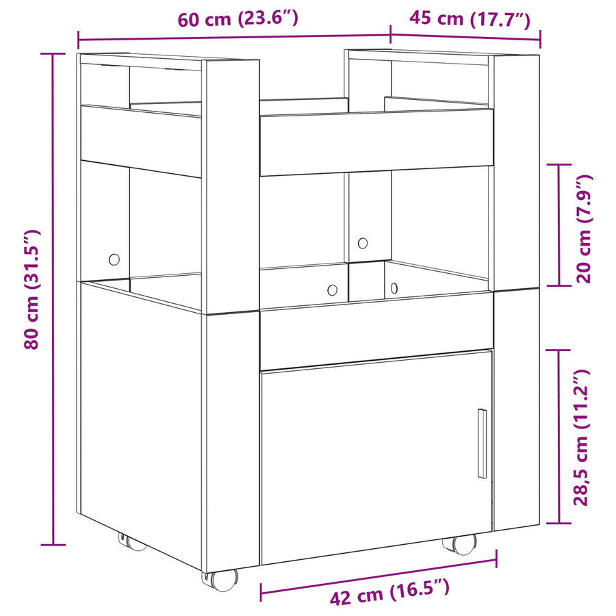Keuken Trolley 60X45X80 Cm Bewerkt Hout Artisan eiken