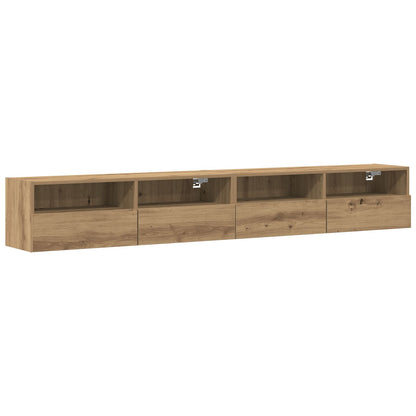 Tv Wandkasten 2 Stuks Bewerkt Hout Artisan eiken