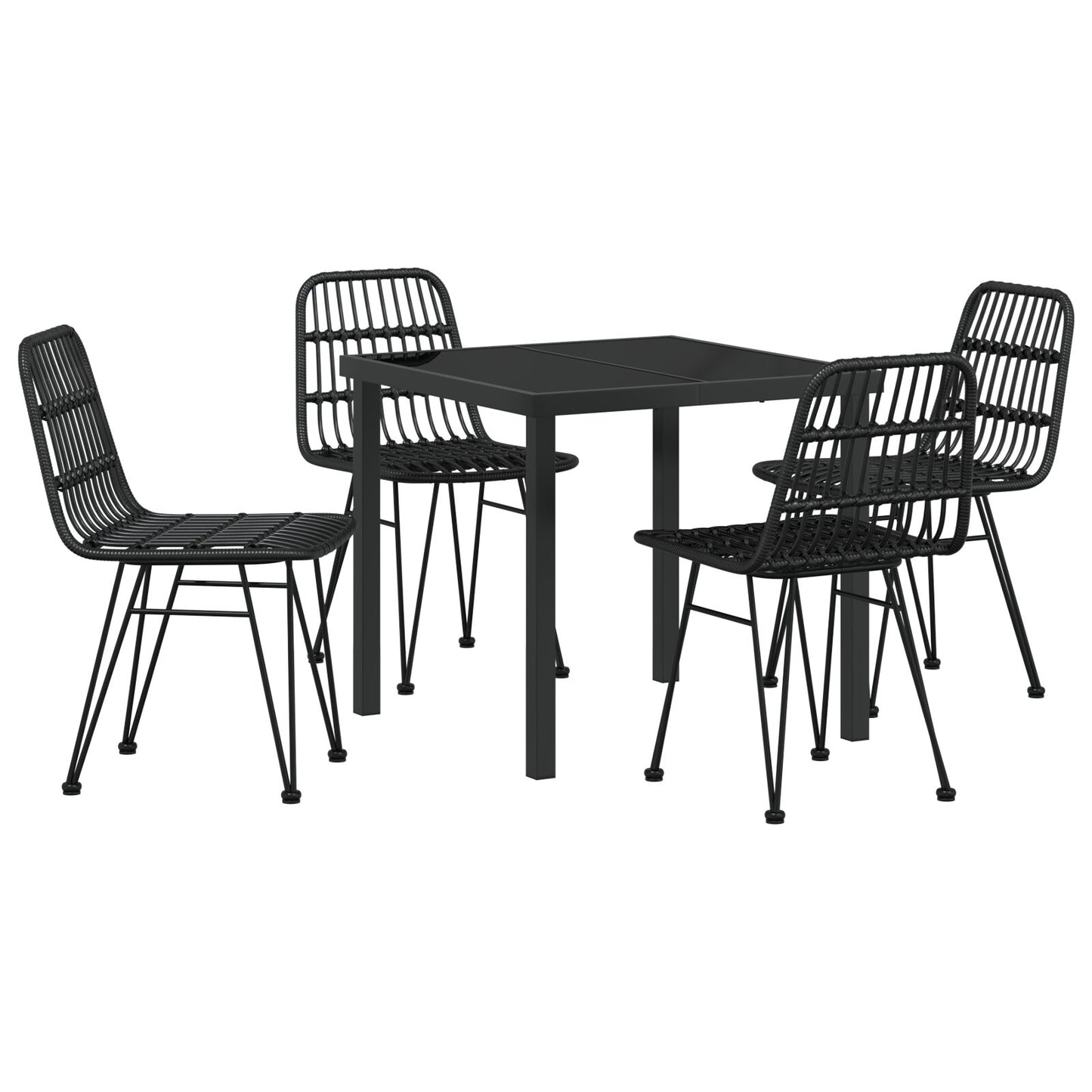 5-Delige Tuin Eettafelset Zwart Poly Rattan