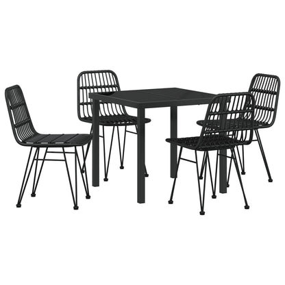 5-Delige Tuin Eettafelset Zwart Poly Rattan