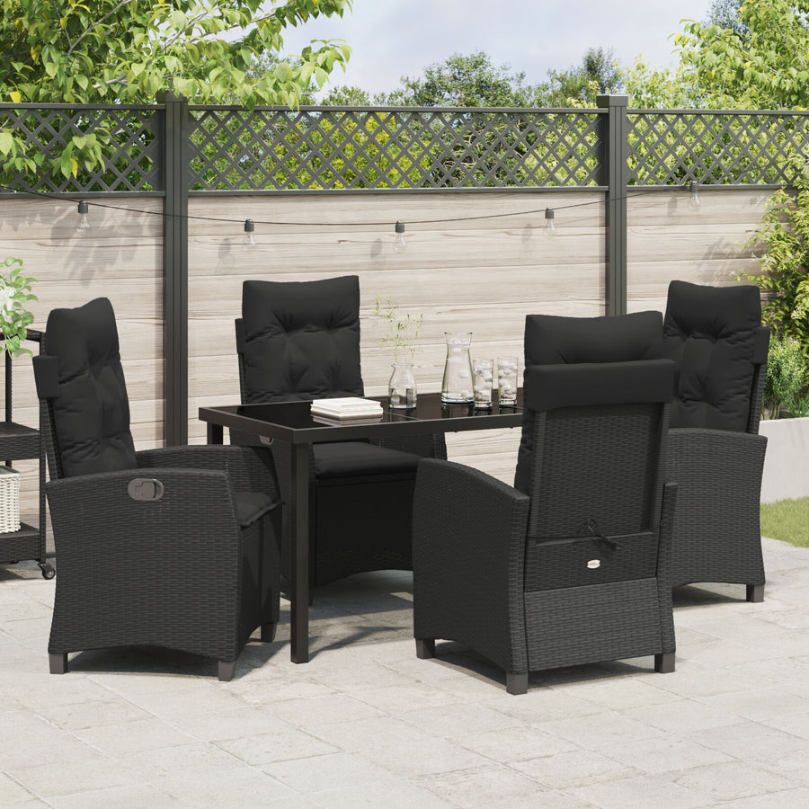 5-Delige Tuinset Met Kussens Zwart Poly Rattan