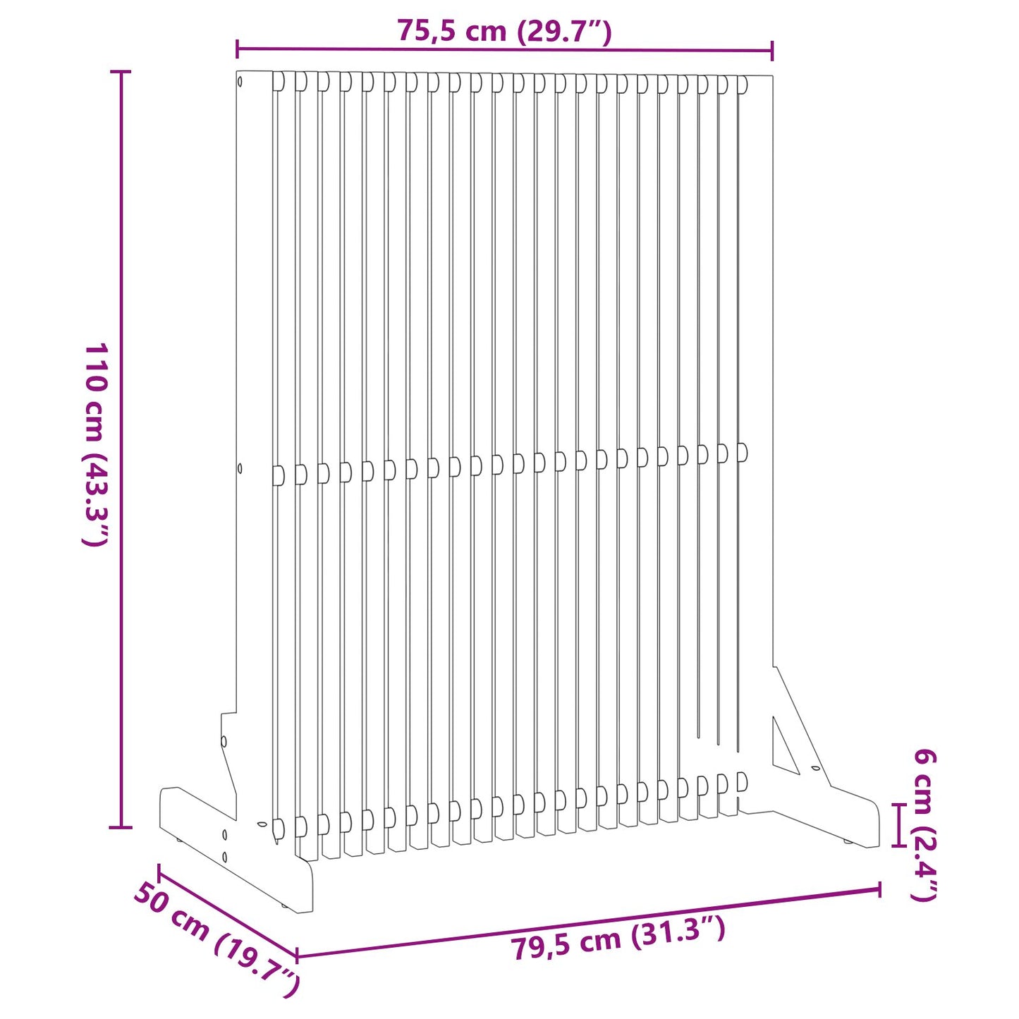 Privacy Scherm Binnen/Buiten Massief Acacia Hout 110 cm