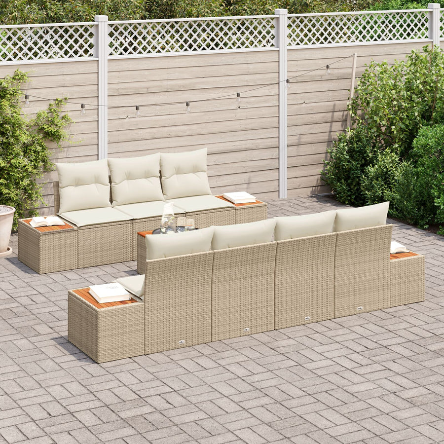 8-Delige Tuin Sofa Set Met Kussens Beige Poly Rattan Acacia
