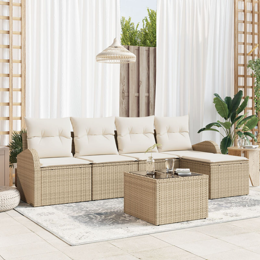6-Delige Tuin Sofa Set Met Kussens Bruine Poly Rattan