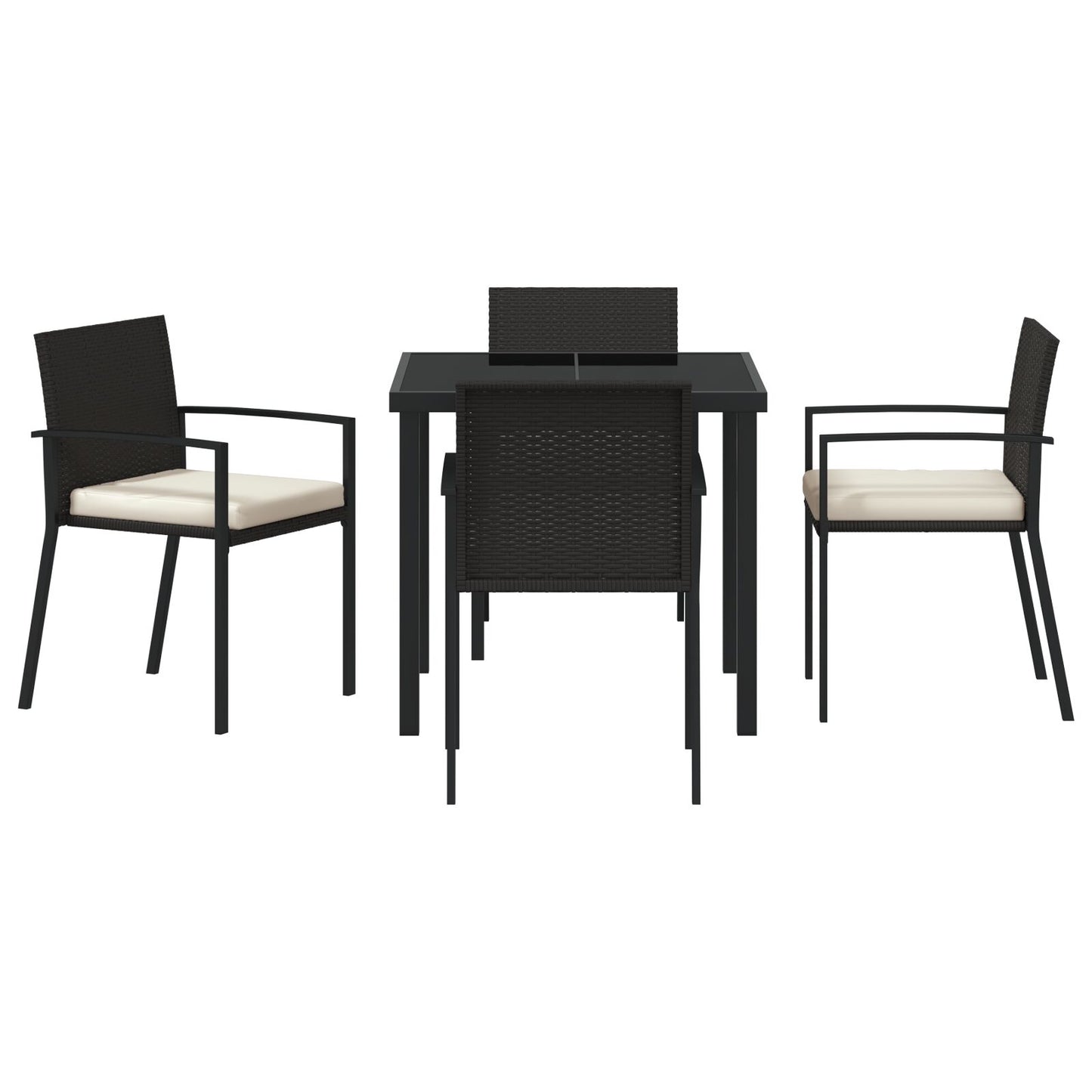 5-Delige Tuin Eetset Zwart Poly Rattan