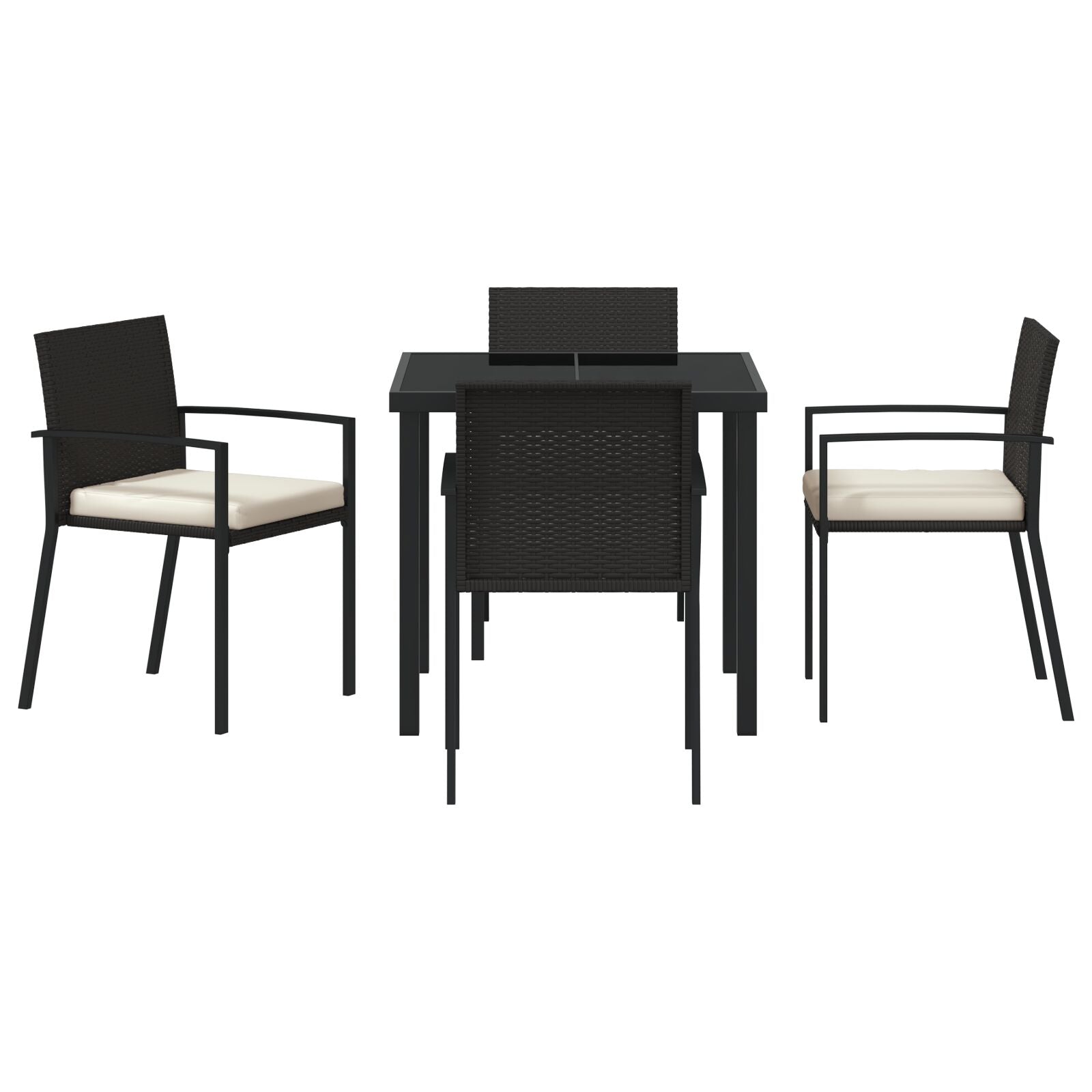 5-Delige Tuin Eetset Zwart Poly Rattan