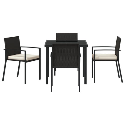 5-Delige Tuin Eetset Zwart Poly Rattan
