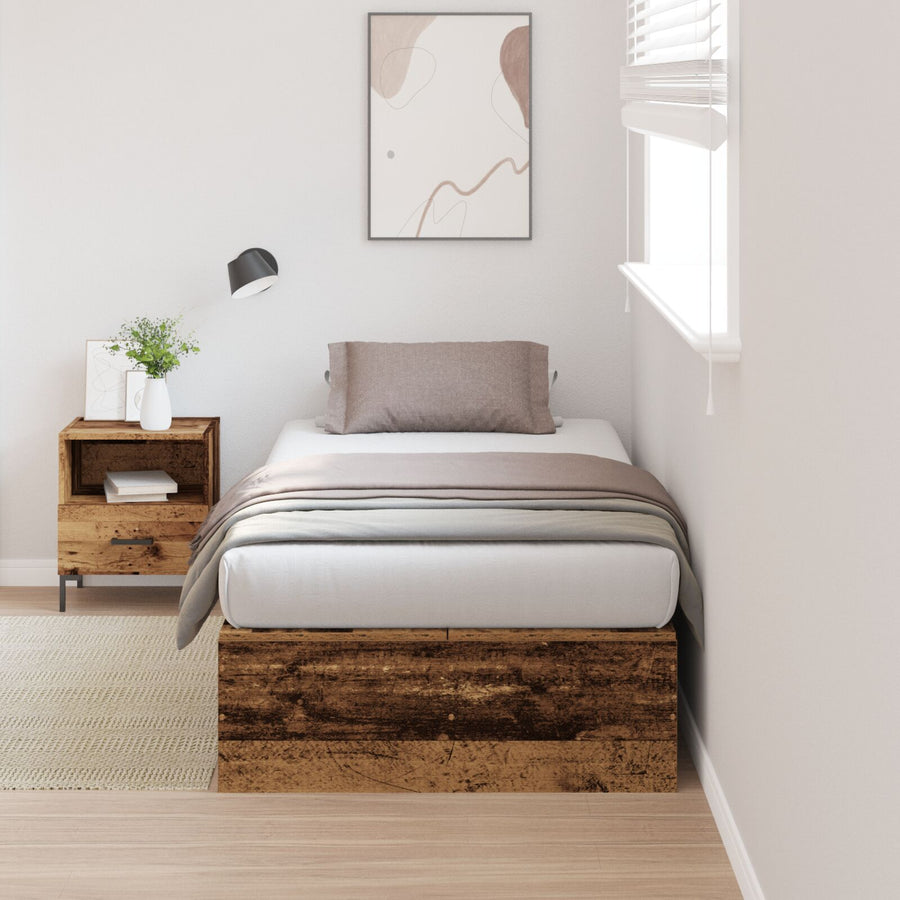 Bed Met Opbergruimte Massief Hout Eenvoudig Verweerd Hout 75 x 190 cm