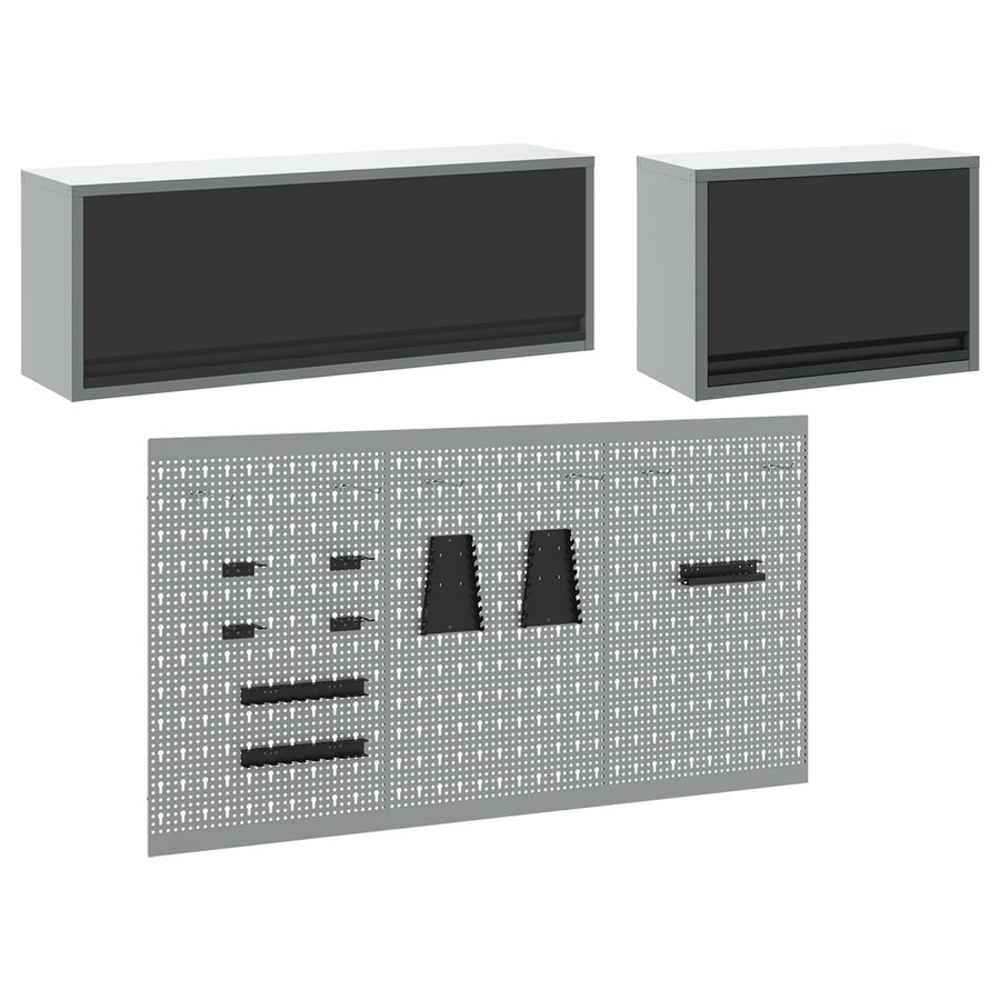 5-Delige Gereedschapskast En Pegboard Set Wandgenesteld Zwart Metaal