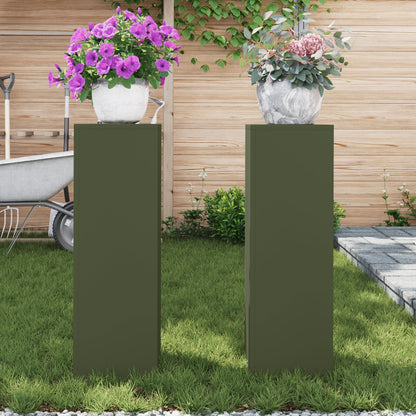 Buiten Plantenstands Pilaren 2 Stuks 24X24X75 Cm Staal Olijfgroen 2x (75 cm)