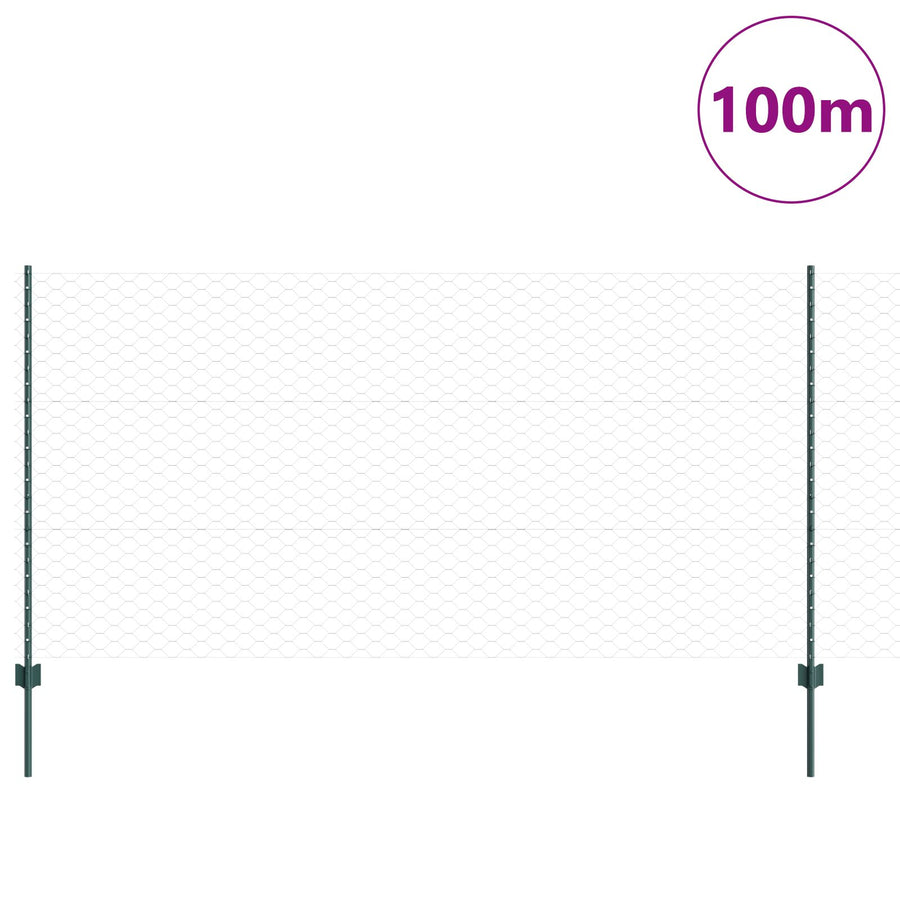 Hekpalen 11 Stuks U-Kanaal Groen 120 Cm Staal,  Zeshoekig Hek Groen 1,2X100 M Staal
