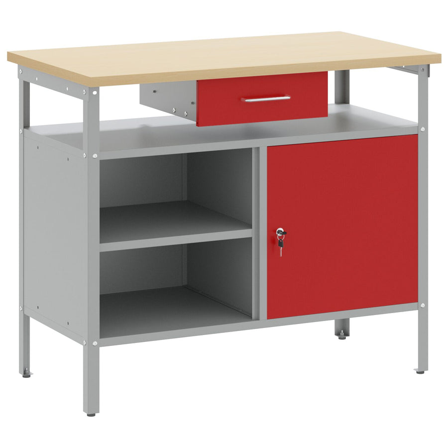 Werkbank Met Slotdeur 100X55X85 Cm Staal Rood en grijs