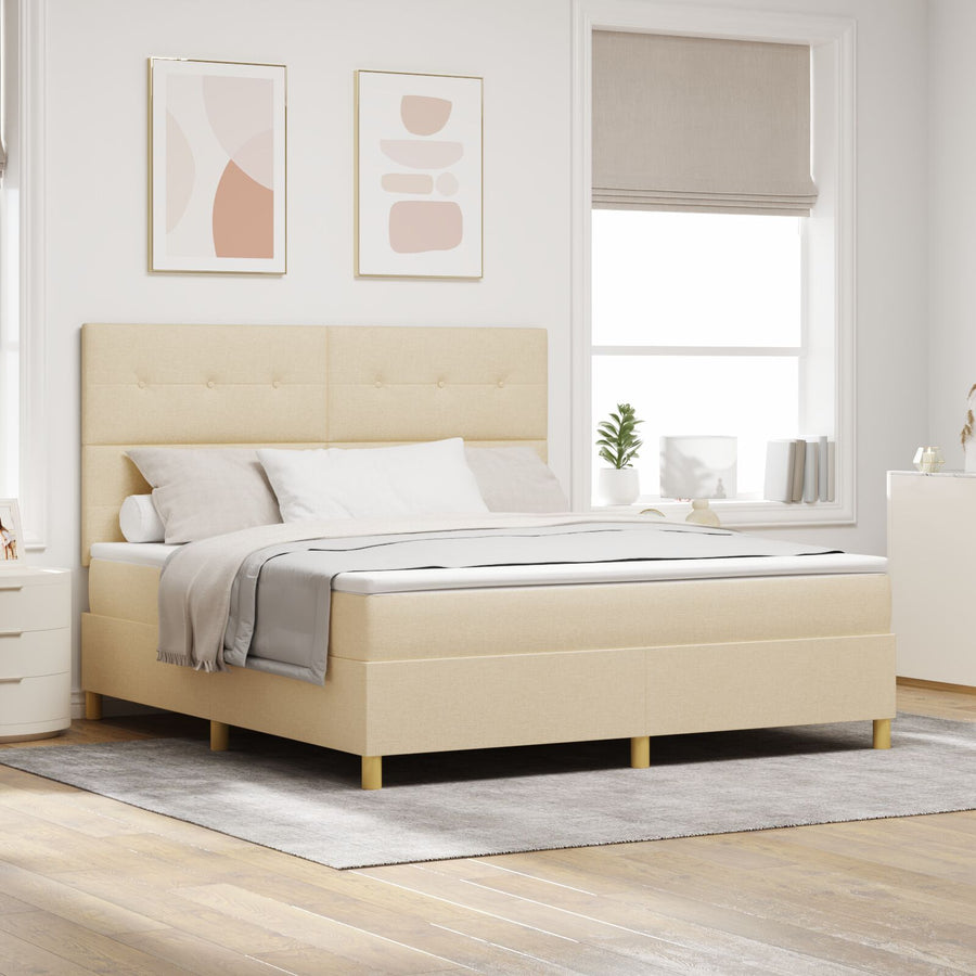 Boxspring Bed Met Matras Crème Super King Stof Blauw