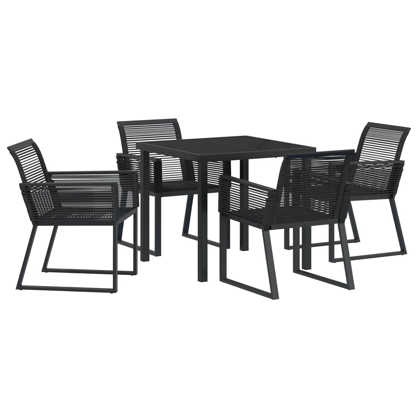 5-Delige Tuin Eet Set Zwart Poly Rattan